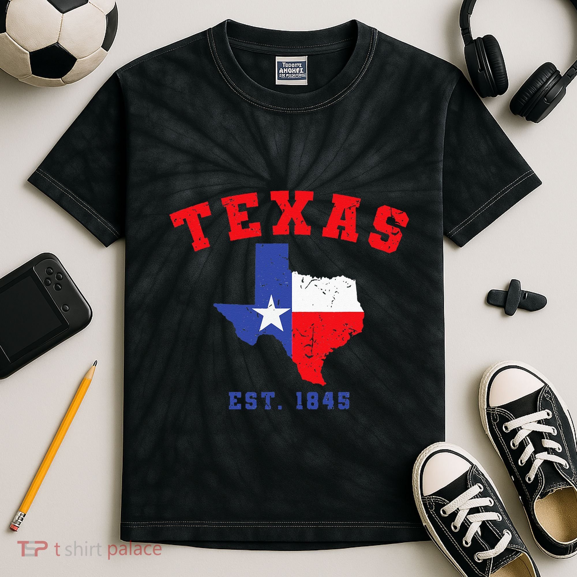 Texas Est 1845 Texas Pride Home State Texan Kids Tie-Dye T-Shirt
