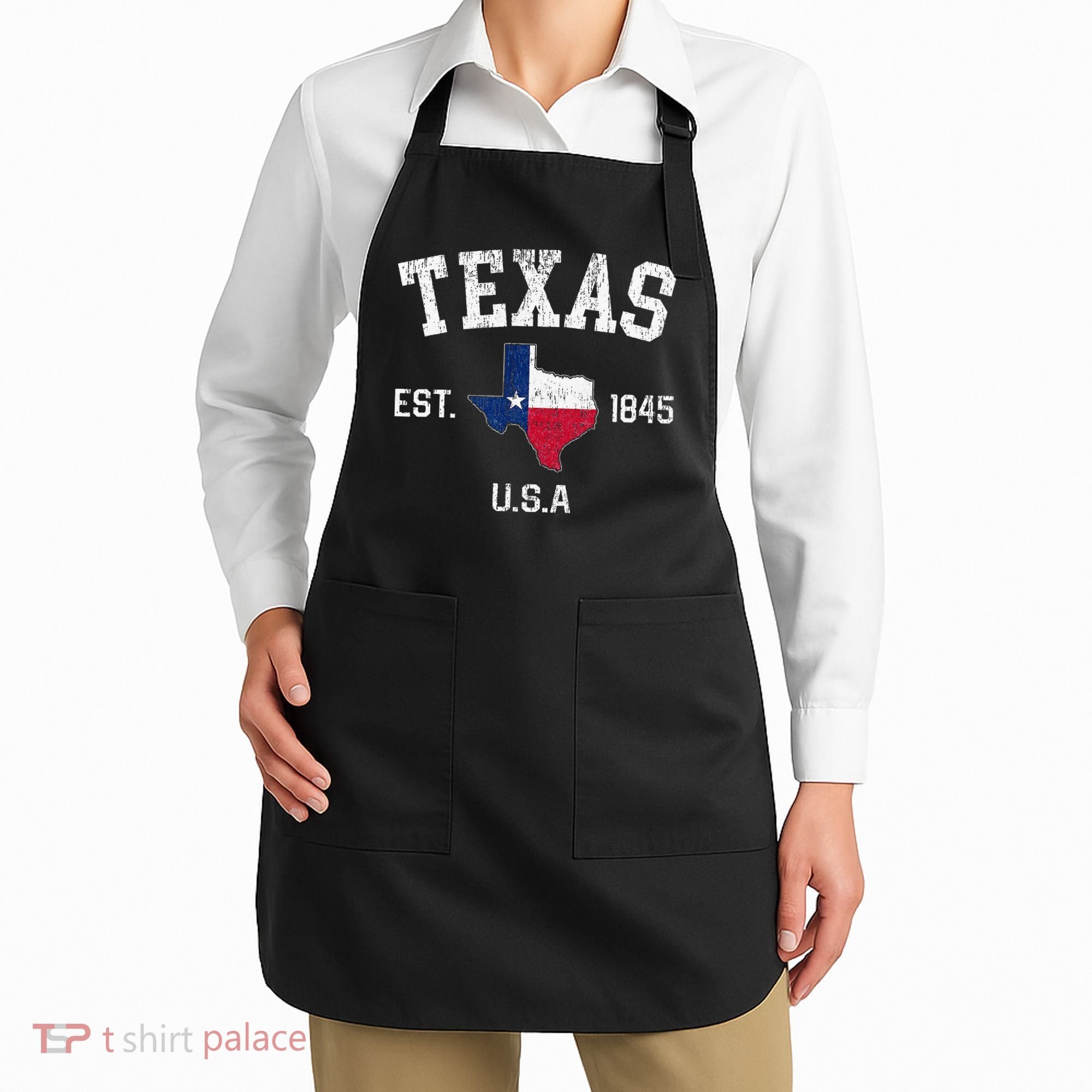 Texas Est 1845 Texas State Flag Map Texan Pride Apron