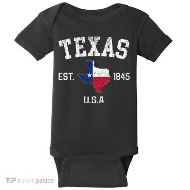 Texas Est 1845 Texas State Flag Map Texan Pride Baby Bodysuit