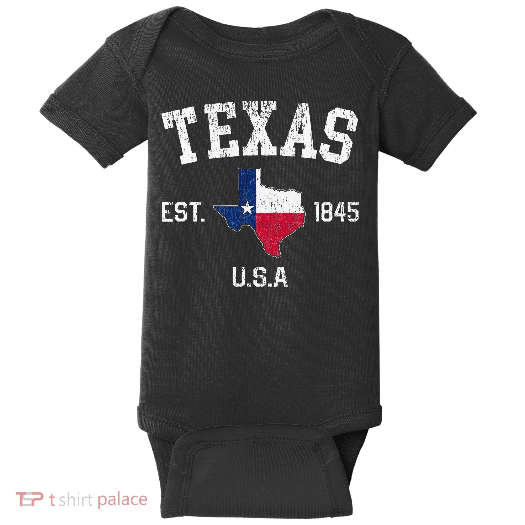 Texas Est 1845 Texas State Flag Map Texan Pride Baby Bodysuit