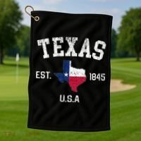 Texas Est 1845 Texas State Flag Map Texan Pride Golf Towel thumb 1