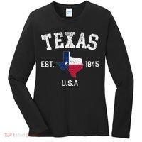 Texas Est 1845 Texas State Flag Map Texan Pride Women's Long Sleeve Shirt thumb 0