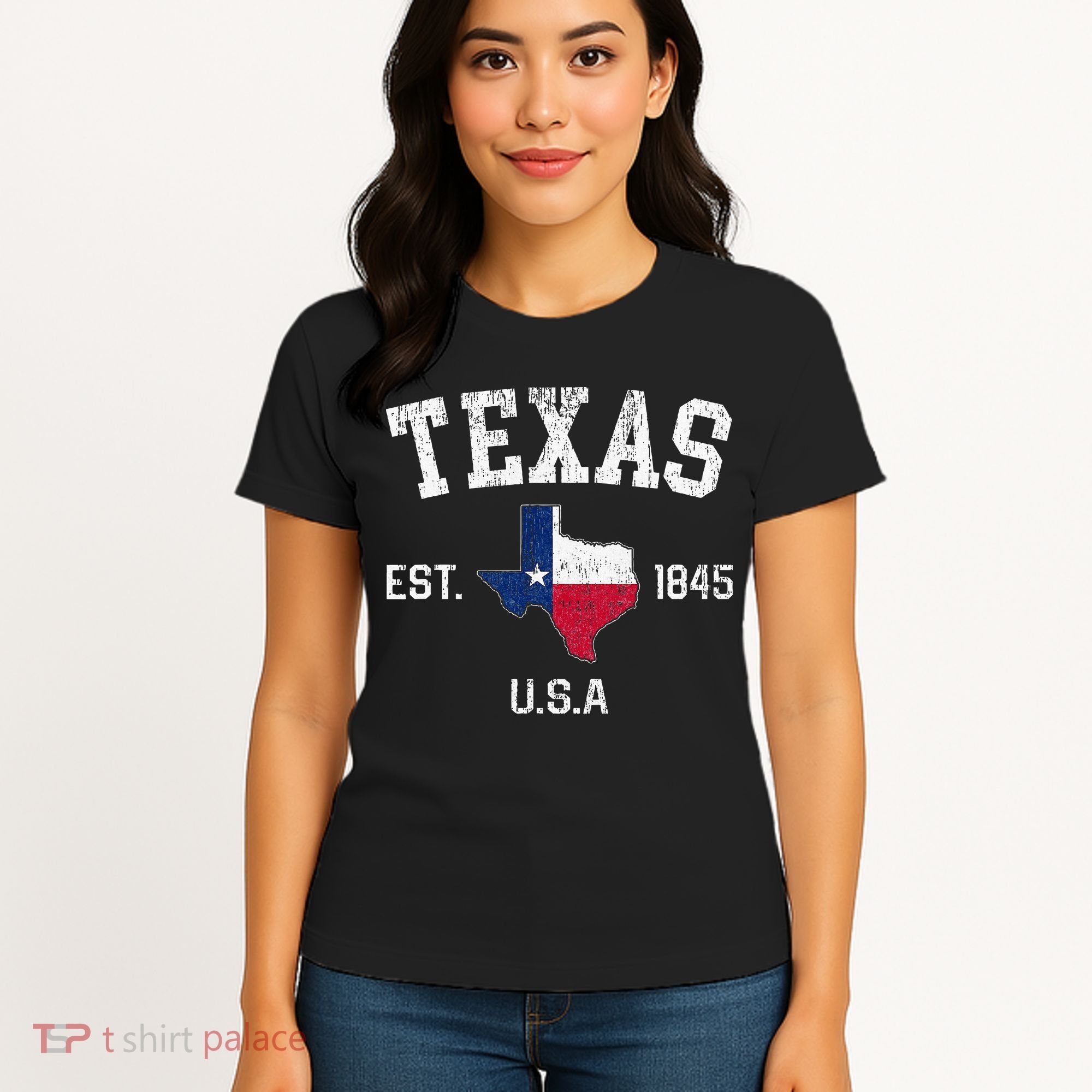 Texas Est 1845 Texas State Flag Map Texan Pride Women's T-Shirt