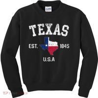 Texas Est 1845 Texas State Flag Map Texan Pride Kids Sweatshirt thumb 0