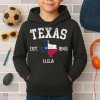 Texas Est 1845 Texas State Flag Map Texan Pride Kids Hoodie thumb 2