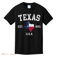 Texas Est 1845 Texas State Flag Map Texan Pride Kids T-Shirt thumb 0