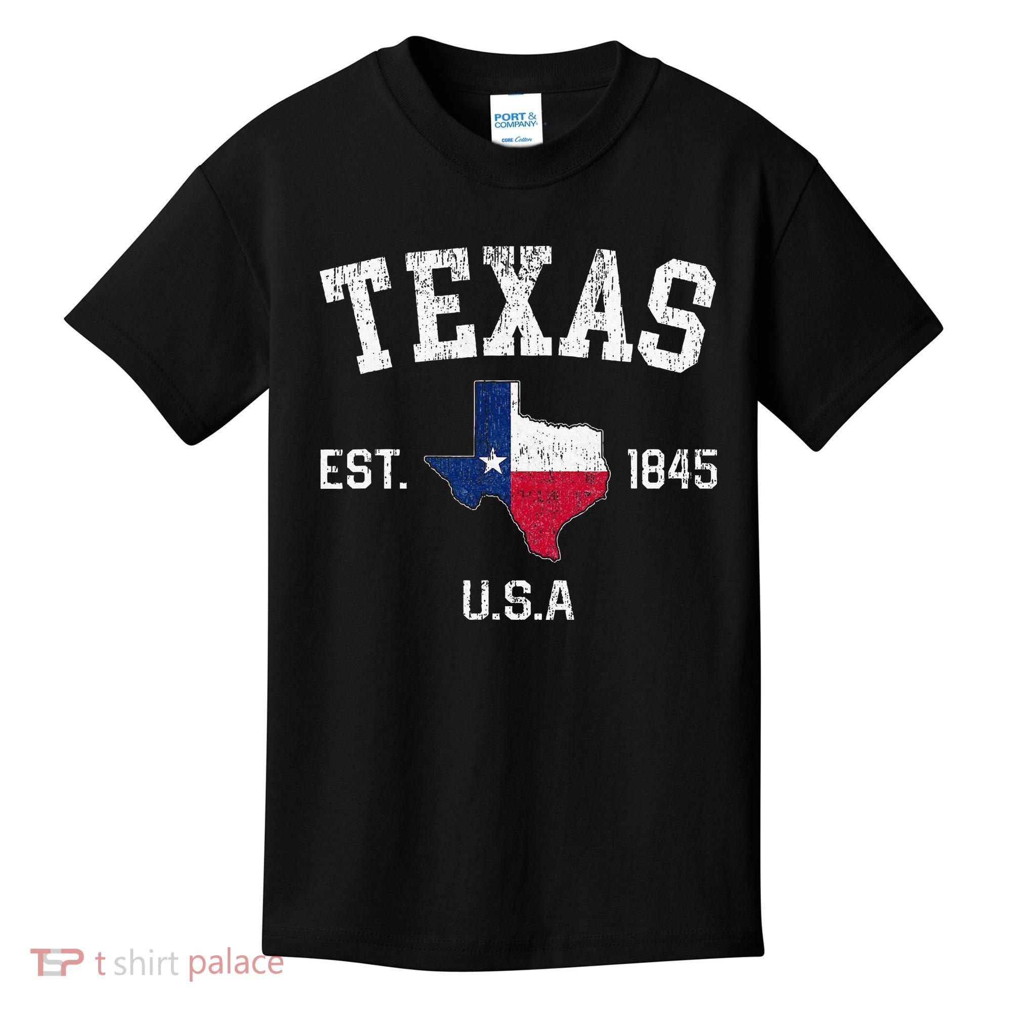 Texas Est 1845 Texas State Flag Map Texan Pride Kids T-Shirt