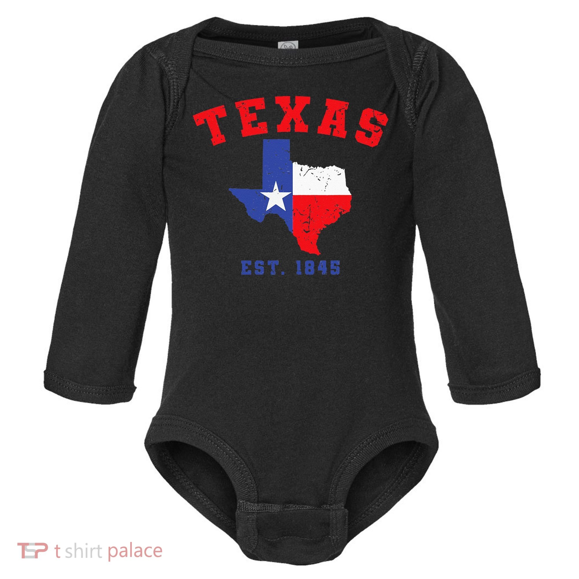 Texas Est 1845 Texas Pride Home State Texan Baby Long Sleeve Bodysuit