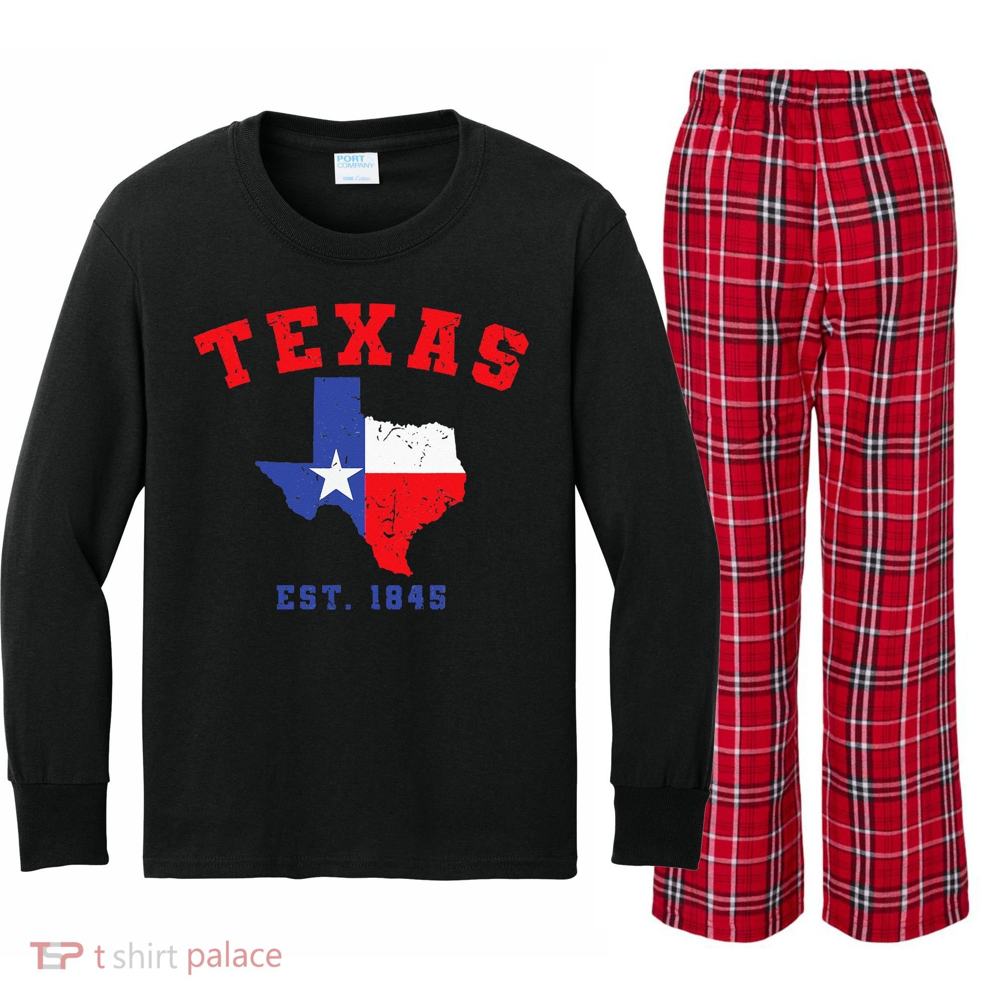 Texas Est 1845 Texas Pride Home State Texan Kids Long Sleeve Plaid Pajama Set