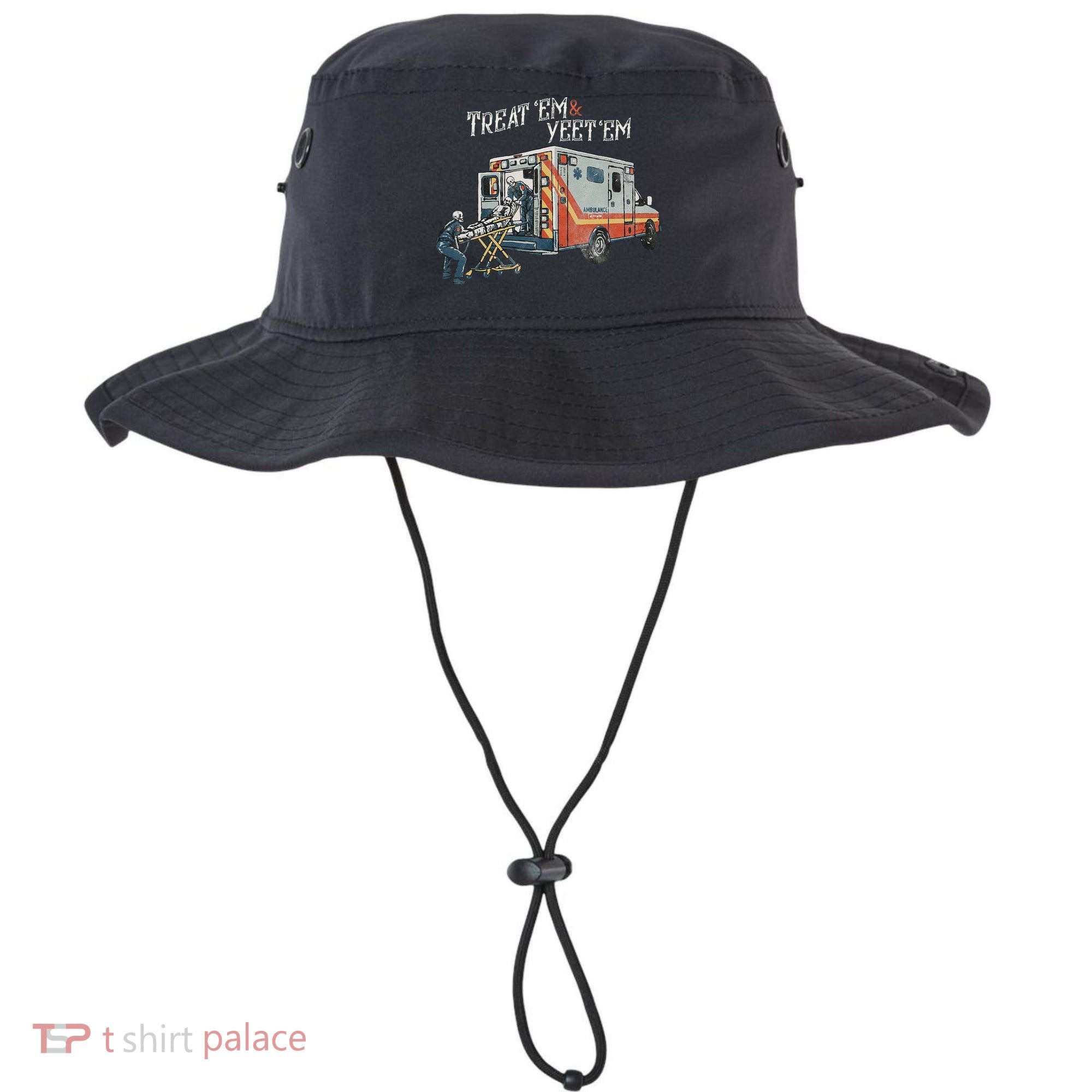 Treat Em And Yeet Em Skeleton Ambulance Funny Bucket Hat