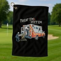 Treat Em And Yeet Em Skeleton Ambulance Funny Golf Towel thumb 1