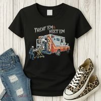 Treat Em And Yeet Em Skeleton Ambulance Funny Women's T-Shirt thumb 3