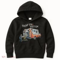 Treat Em And Yeet Em Skeleton Ambulance Funny Kids Hoodie thumb 0