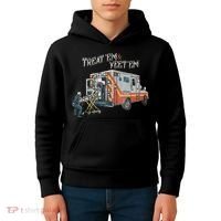 Treat Em And Yeet Em Skeleton Ambulance Funny Kids Hoodie thumb 4