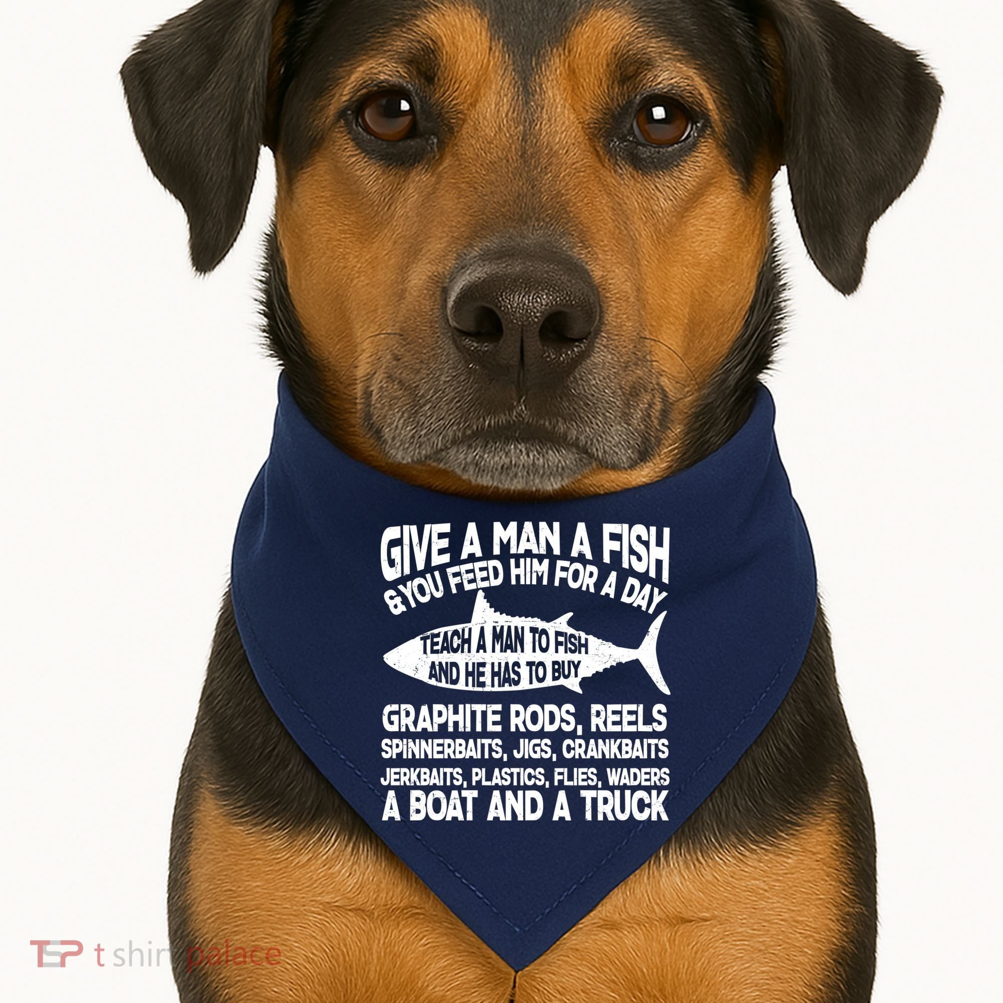 Teach A Man A Fish And He Has To Buy A Boat USA-Made Doggie Bandana