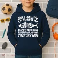Teach A Man A Fish And He Has To Buy A Boat Kids Hoodie thumb 2