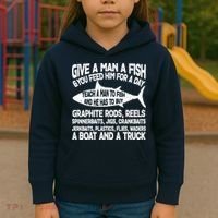Teach A Man A Fish And He Has To Buy A Boat Kids Hoodie thumb 3