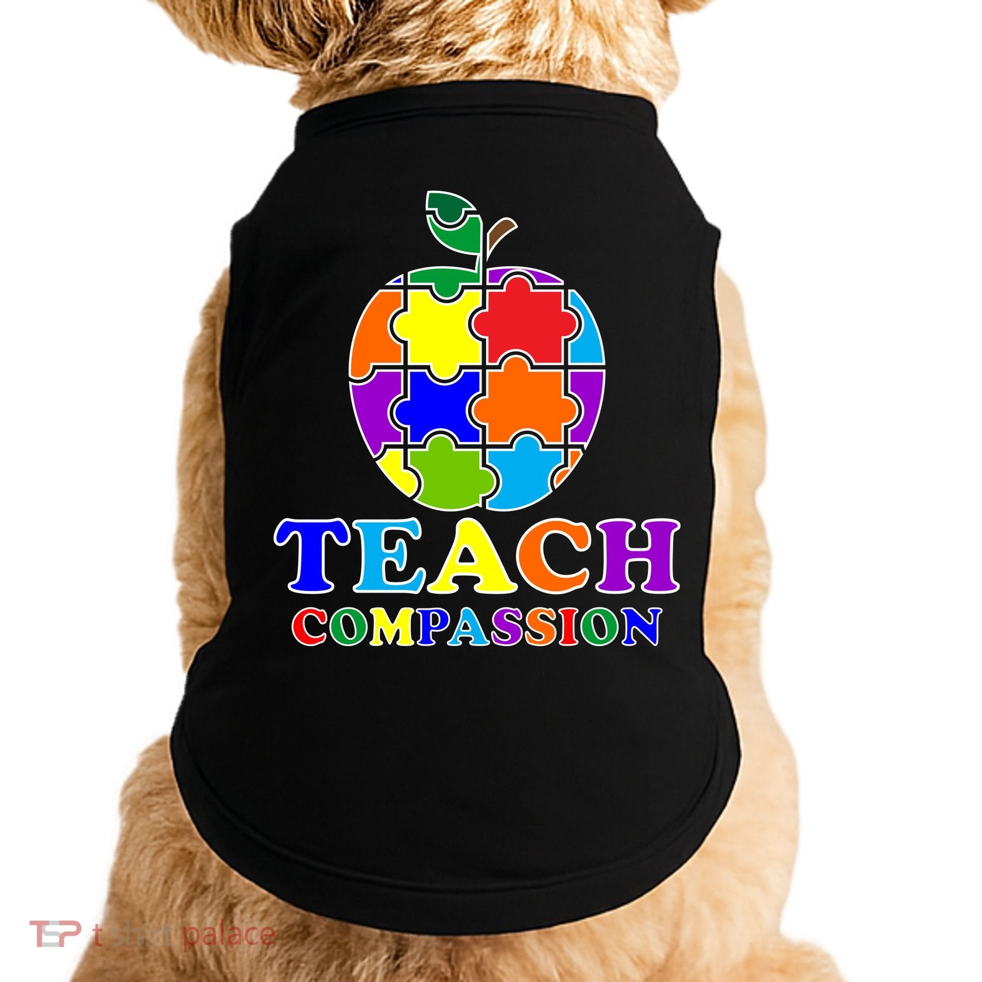 Teach Compassion Autism Awareness Teacher Apple Puzzle Doggie Tank