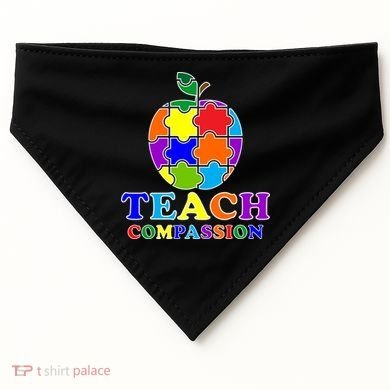 Teach Compassion Autism Awareness Teacher Apple Puzzle USA-Made Doggie Bandana