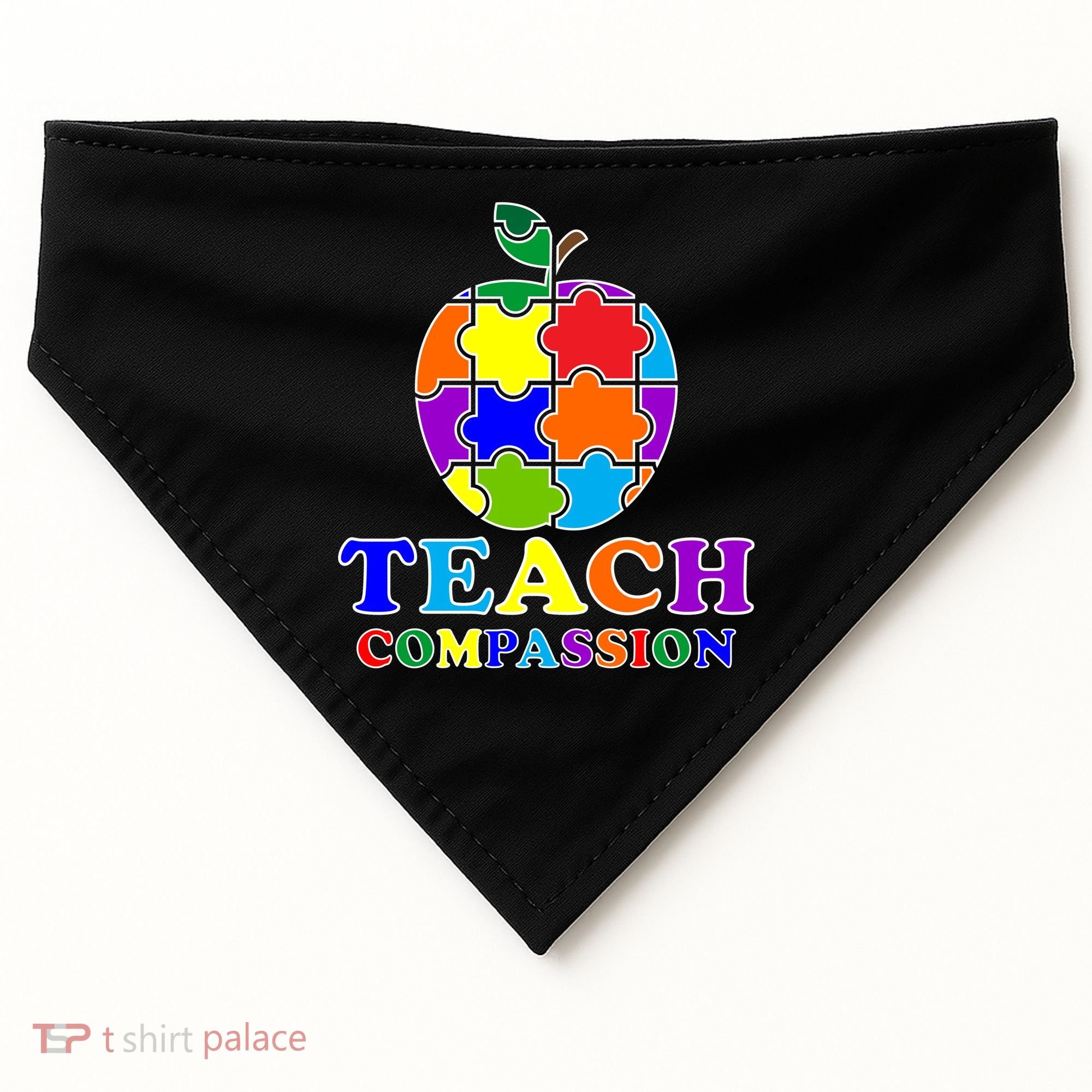 Teach Compassion Autism Awareness Teacher Apple Puzzle USA-Made Doggie Bandana