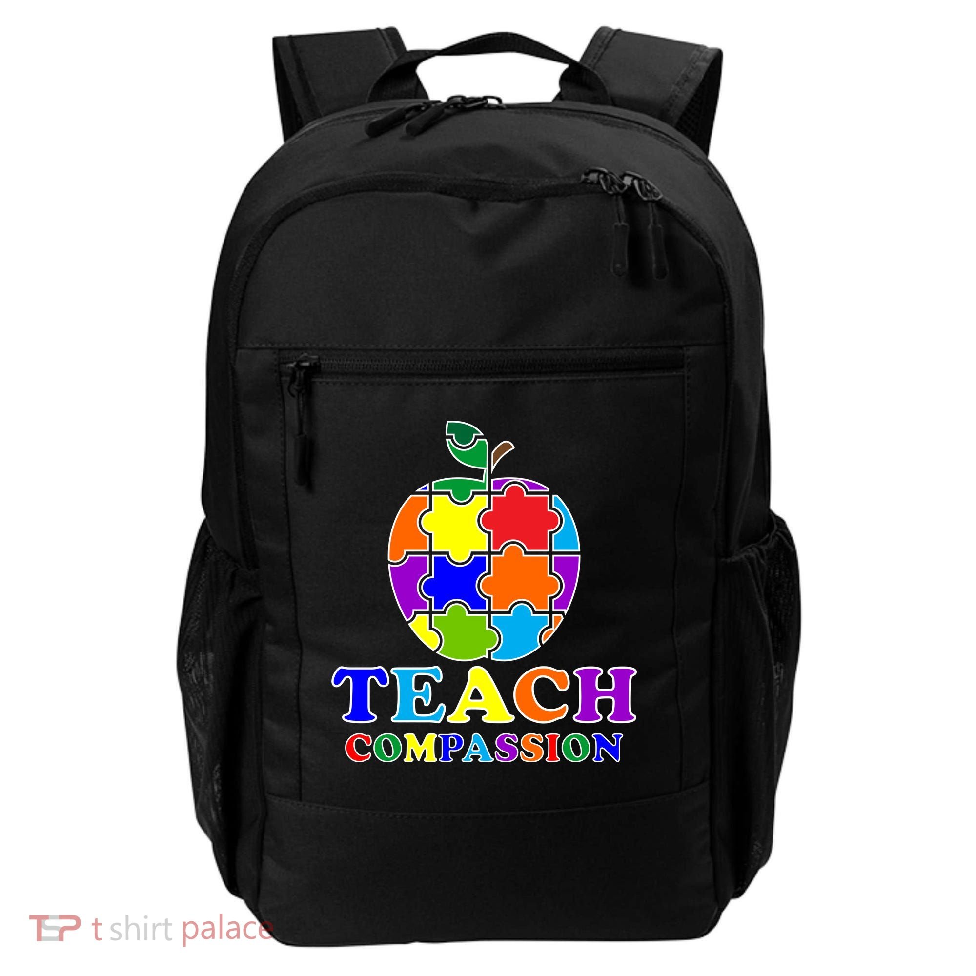 Teach Compassion Autism Awareness Teacher Apple Puzzle Backpack