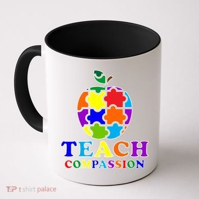 Teach Compassion Autism Awareness Teacher Apple Puzzle Coffee Mug