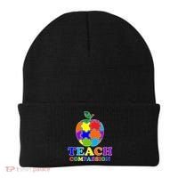 Teach Compassion Autism Awareness Teacher Apple Puzzle Beanie thumb 0