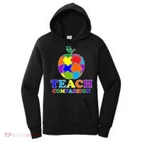 Teach Compassion Autism Awareness Teacher Apple Puzzle Women's Hoodie thumb 0