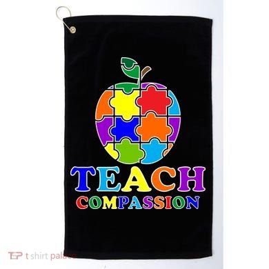 Teach Compassion Autism Awareness Teacher Apple Puzzle Golf Towel