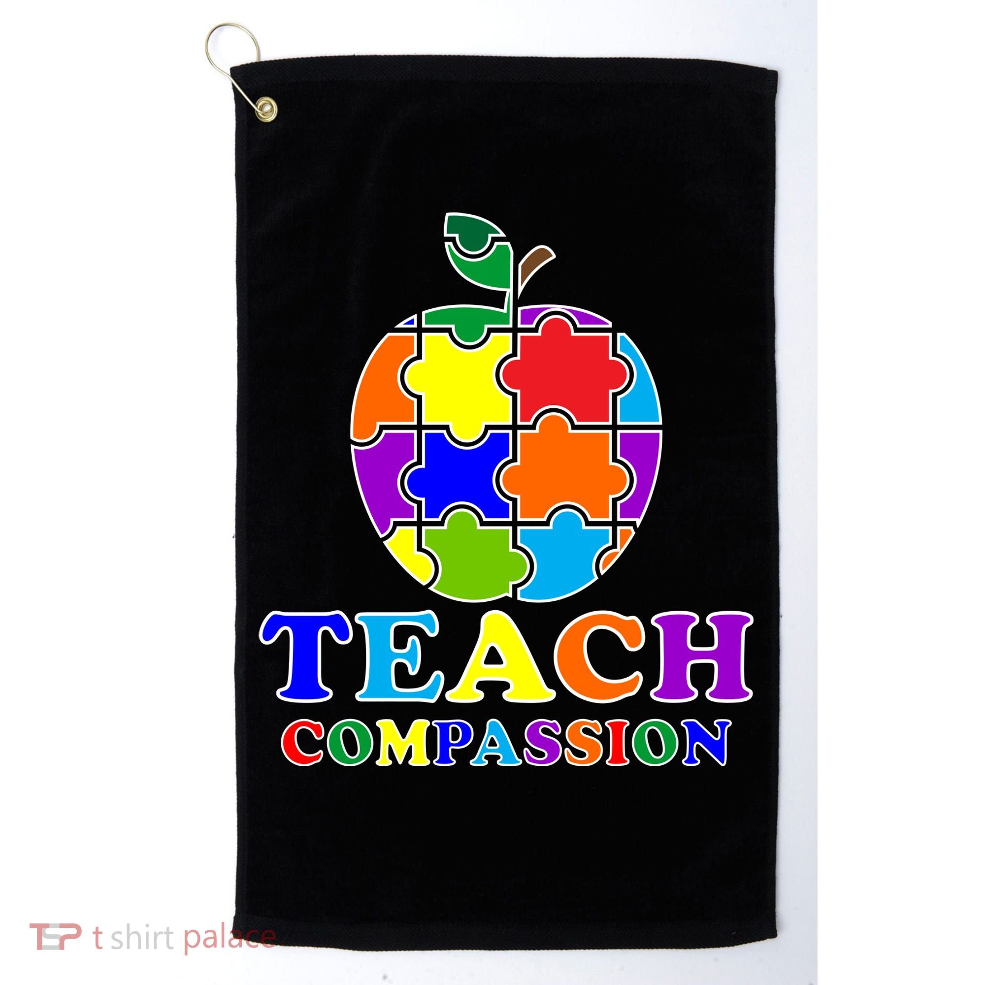 Teach Compassion Autism Awareness Teacher Apple Puzzle Golf Towel