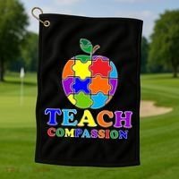 Teach Compassion Autism Awareness Teacher Apple Puzzle Golf Towel thumb 1
