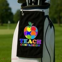 Teach Compassion Autism Awareness Teacher Apple Puzzle Golf Towel thumb 2