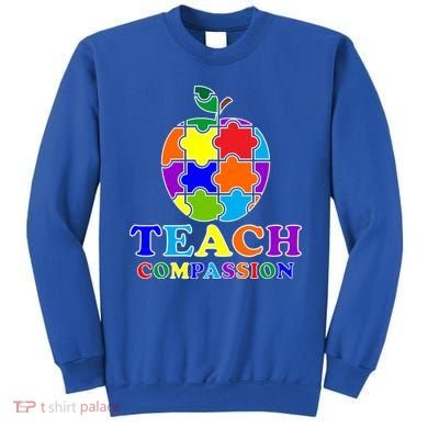 Teach Compassion Autism Awareness Teacher Apple Puzzle Sweatshirt