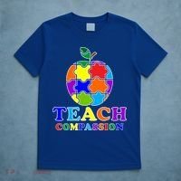 Teach Compassion Autism Awareness Teacher Apple Puzzle T-Shirt thumb 5