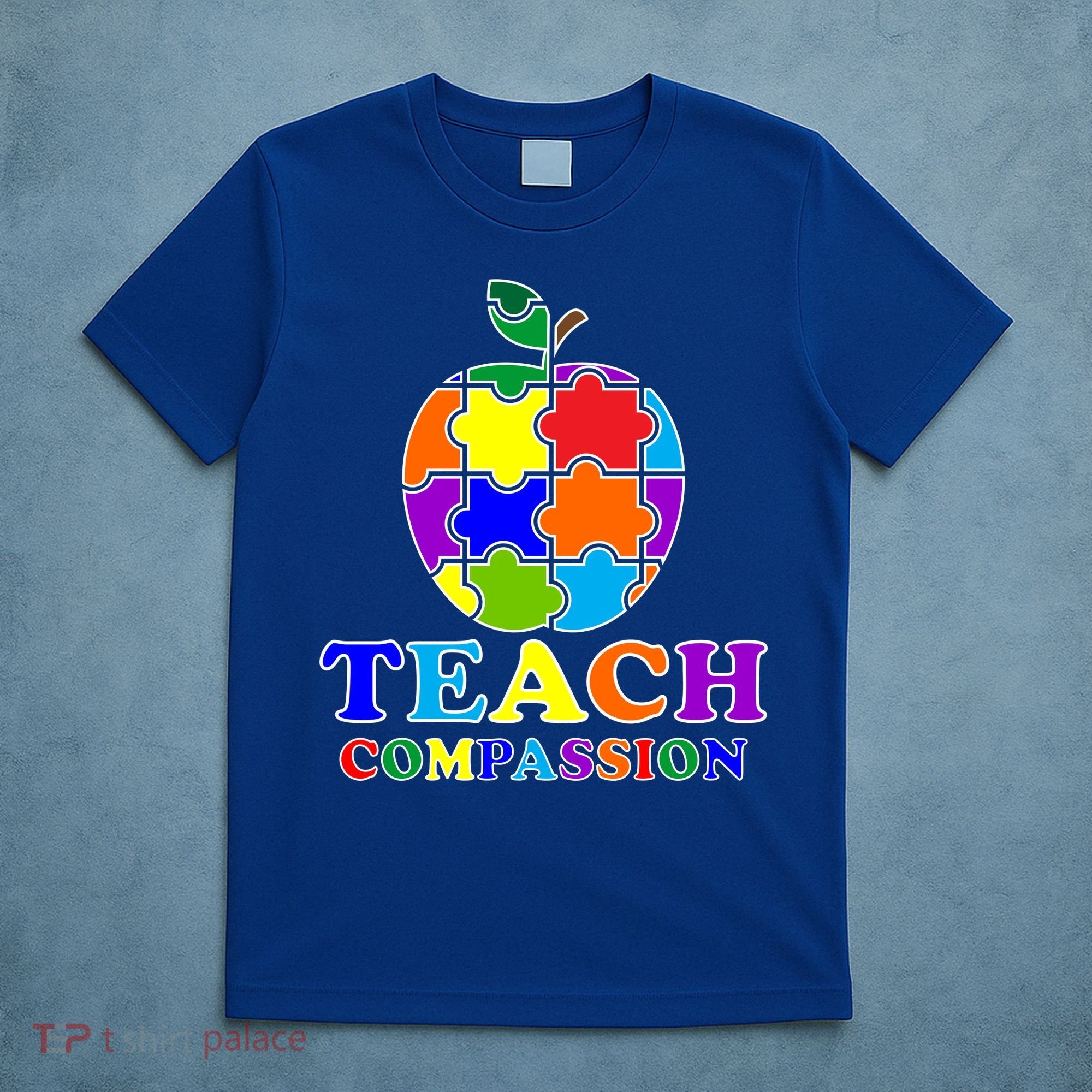 Teach Compassion Autism Awareness Teacher Apple Puzzle T-Shirt
