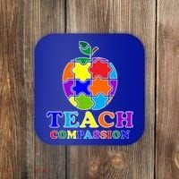 Teach Compassion Autism Awareness Teacher Apple Puzzle Coaster thumb 0