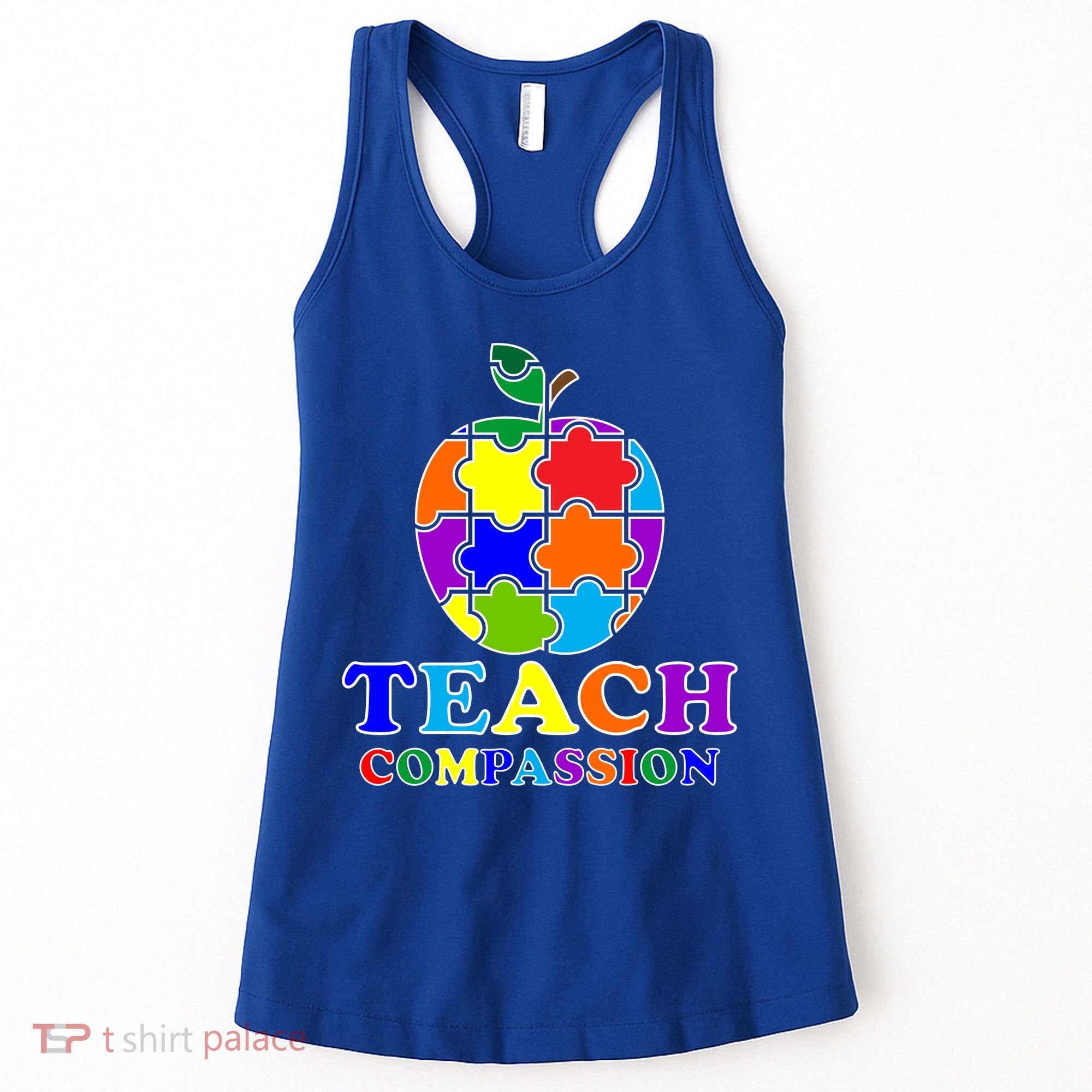 Teach Compassion Autism Awareness Teacher Apple Puzzle Women's Tank Top