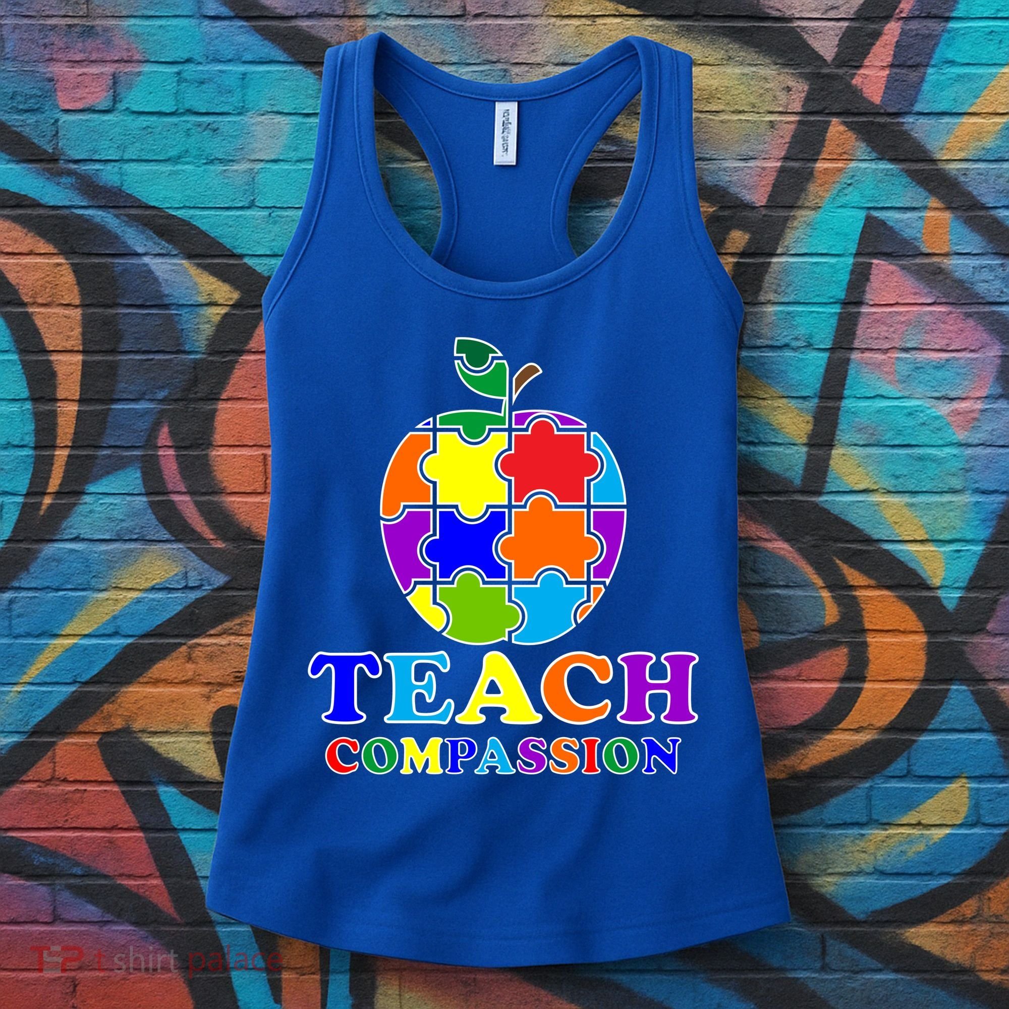 Teach Compassion Autism Awareness Teacher Apple Puzzle Women's Tank Top