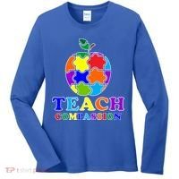 Teach Compassion Autism Awareness Teacher Apple Puzzle Women's Long Sleeve Shirt thumb 0