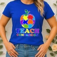 Teach Compassion Autism Awareness Teacher Apple Puzzle Women's T-Shirt thumb 2