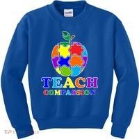Teach Compassion Autism Awareness Teacher Apple Puzzle Kids Sweatshirt thumb 0