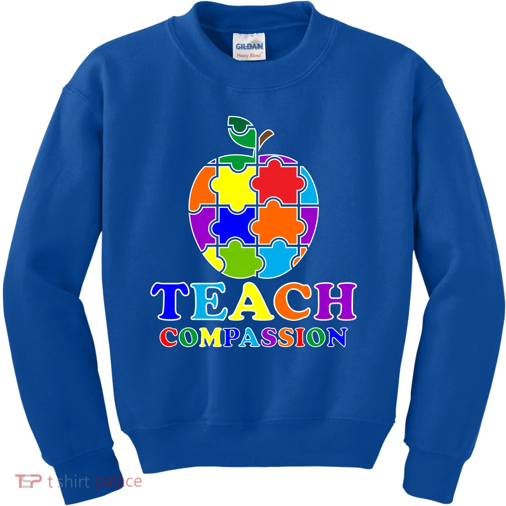 Teach Compassion Autism Awareness Teacher Apple Puzzle Kids Sweatshirt