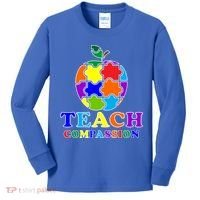 Teach Compassion Autism Awareness Teacher Apple Puzzle Kids Long Sleeve Shirt thumb 0