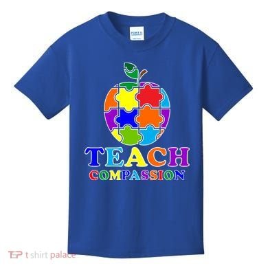Teach Compassion Autism Awareness Teacher Apple Puzzle Kids T-Shirt