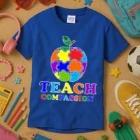 Teach Compassion Autism Awareness Teacher Apple Puzzle Kids T-Shirt thumb 3