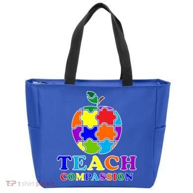 Teach Compassion Autism Awareness Teacher Apple Puzzle Tote Bag