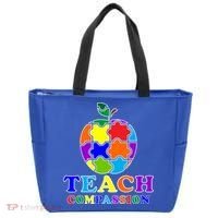 Teach Compassion Autism Awareness Teacher Apple Puzzle Tote Bag thumb 0