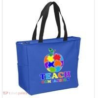 Teach Compassion Autism Awareness Teacher Apple Puzzle Tote Bag thumb 2