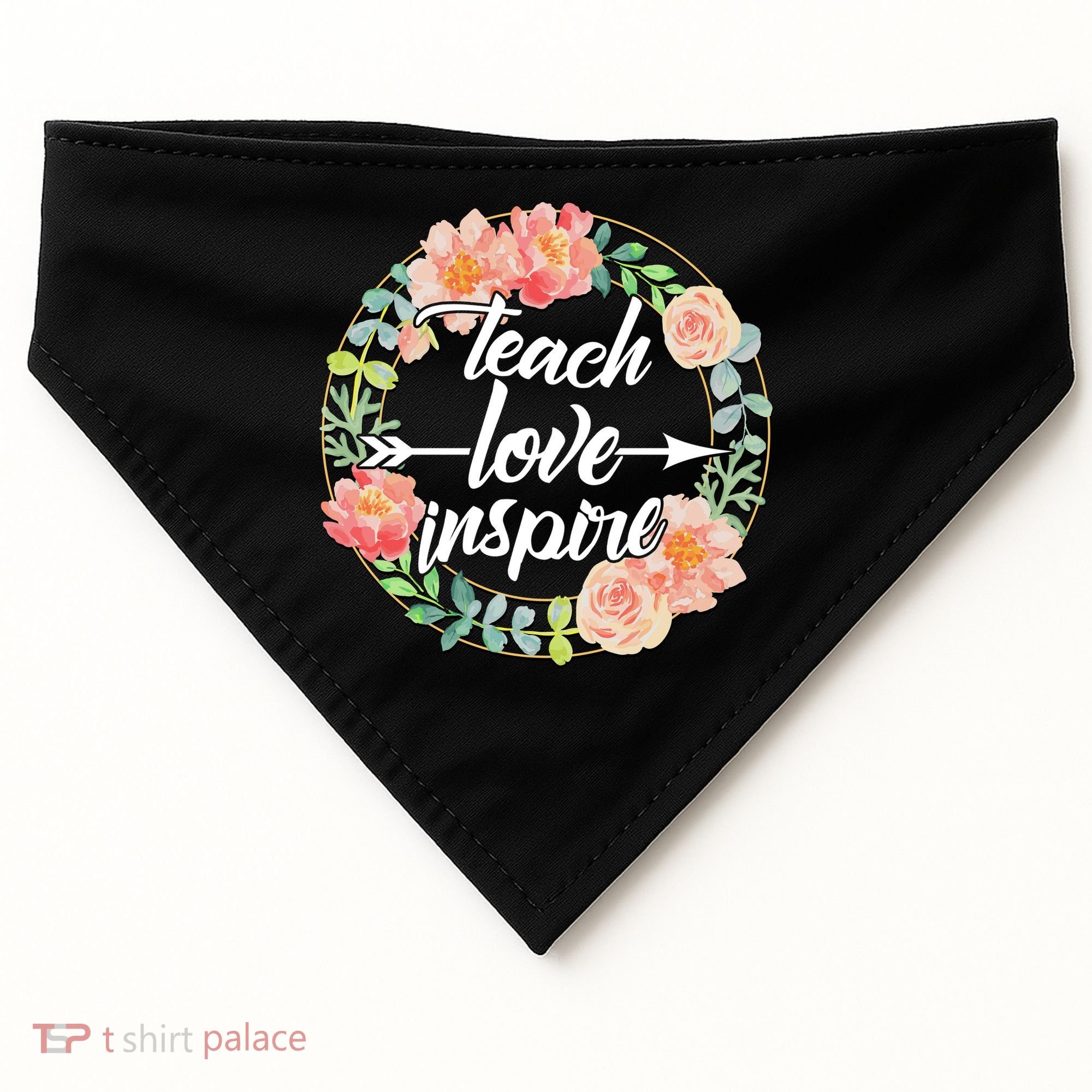 Teach Love Inspire Flower Wreath USA-Made Doggie Bandana