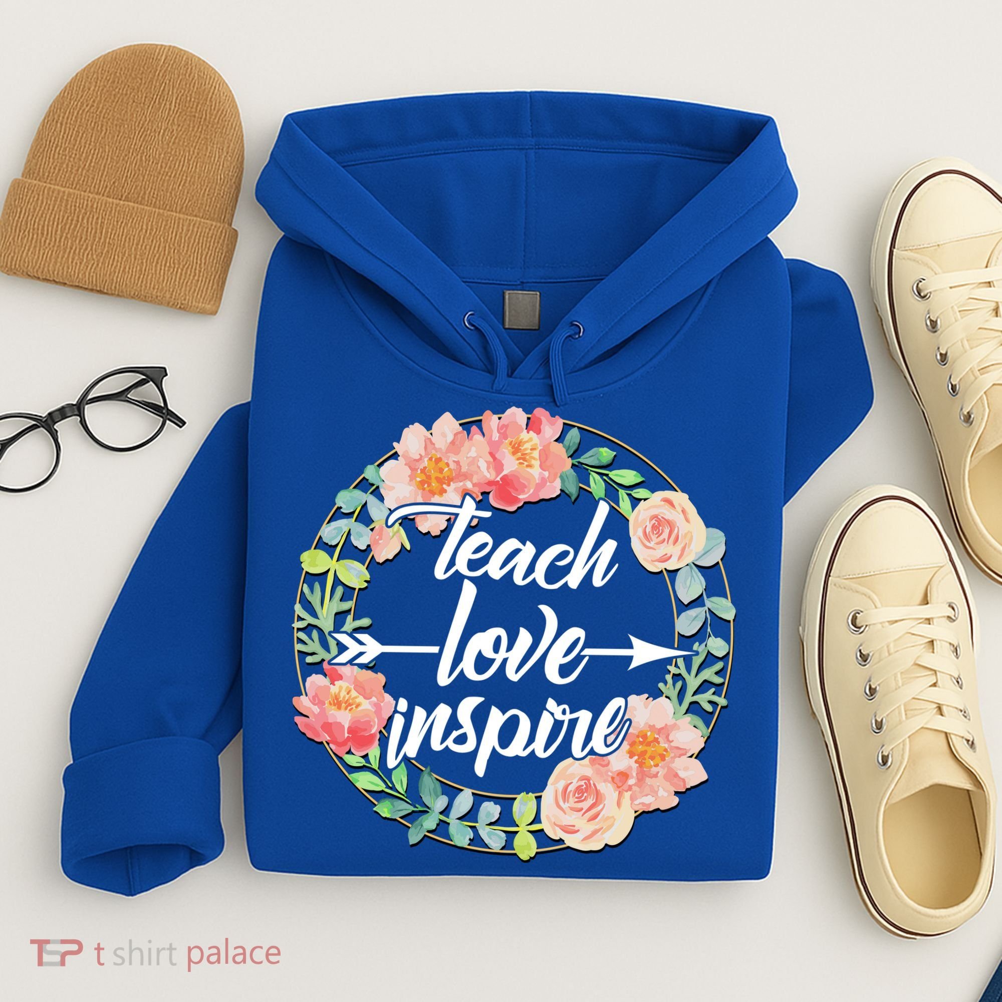 Teach Love Inspire Flower Wreath Hoodie